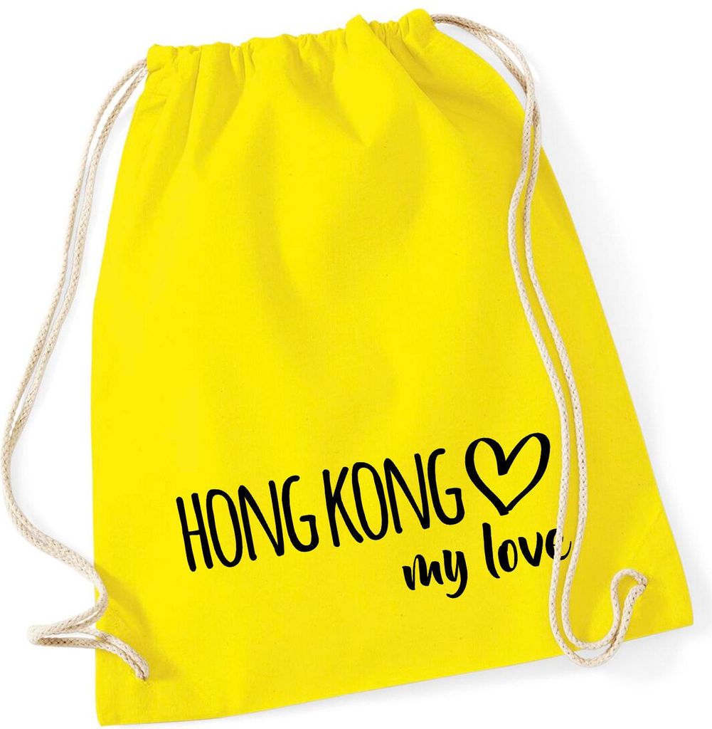 Huuraa Turnbeutel Hong Kong my love 12 Liter Yellow Baumwolle Rucksack Geschenkidee