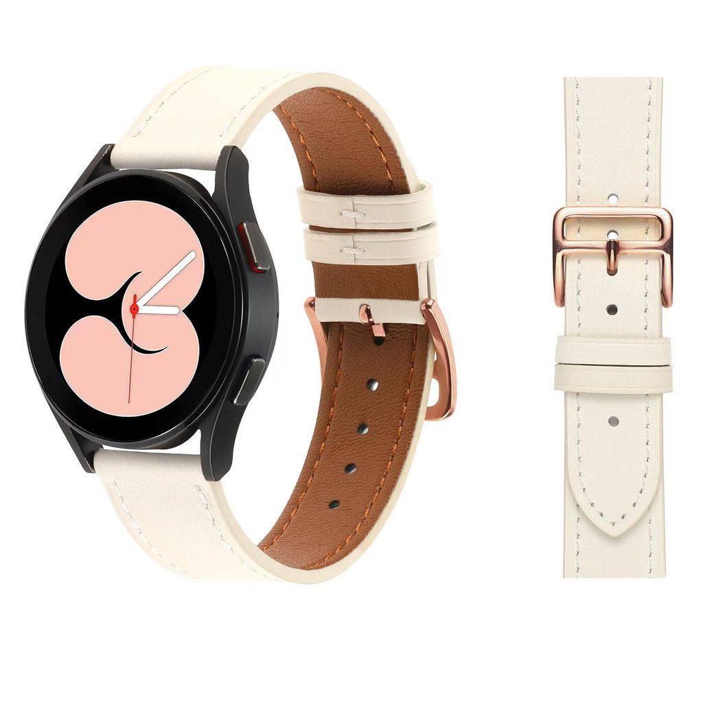 FFO2World Slim Lederarmband 20 mm für Samsung Galaxy Watch, Garmin und Huawei – Echtes Leder – Roségoldschließe – Weiß