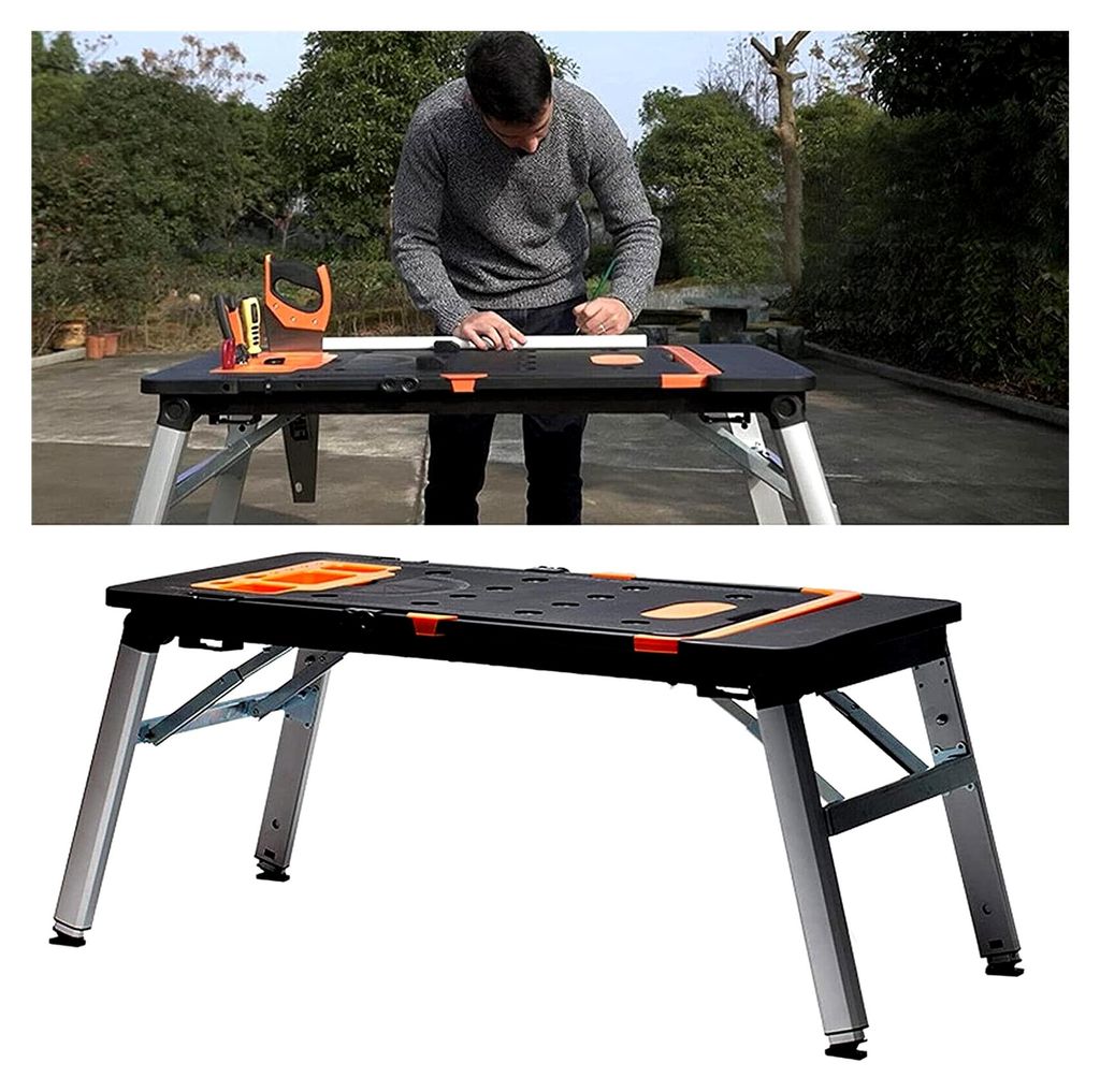 7-in-1 Universal Klappbare Werkbank Multifunktionswerktisch Arbeitstisch Rollbrett Handwagen Sägebock, Höhenverstellbare Tischbeine 1140x590mm