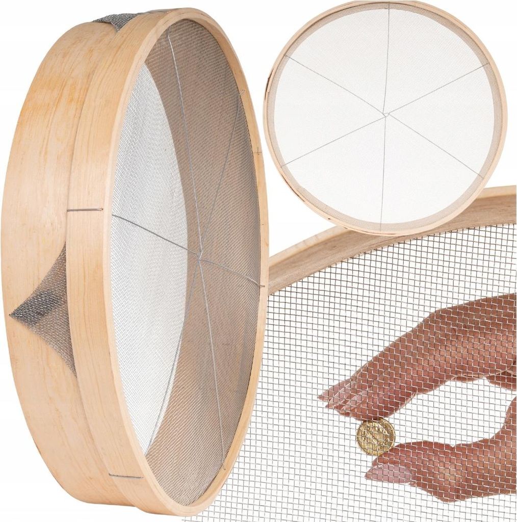Holzrandsieb - Bausieb Edelstahl - Ø 45 Cm - Handgefertigt - Maschenweite 1,5 Mm - Natürliche Materialien