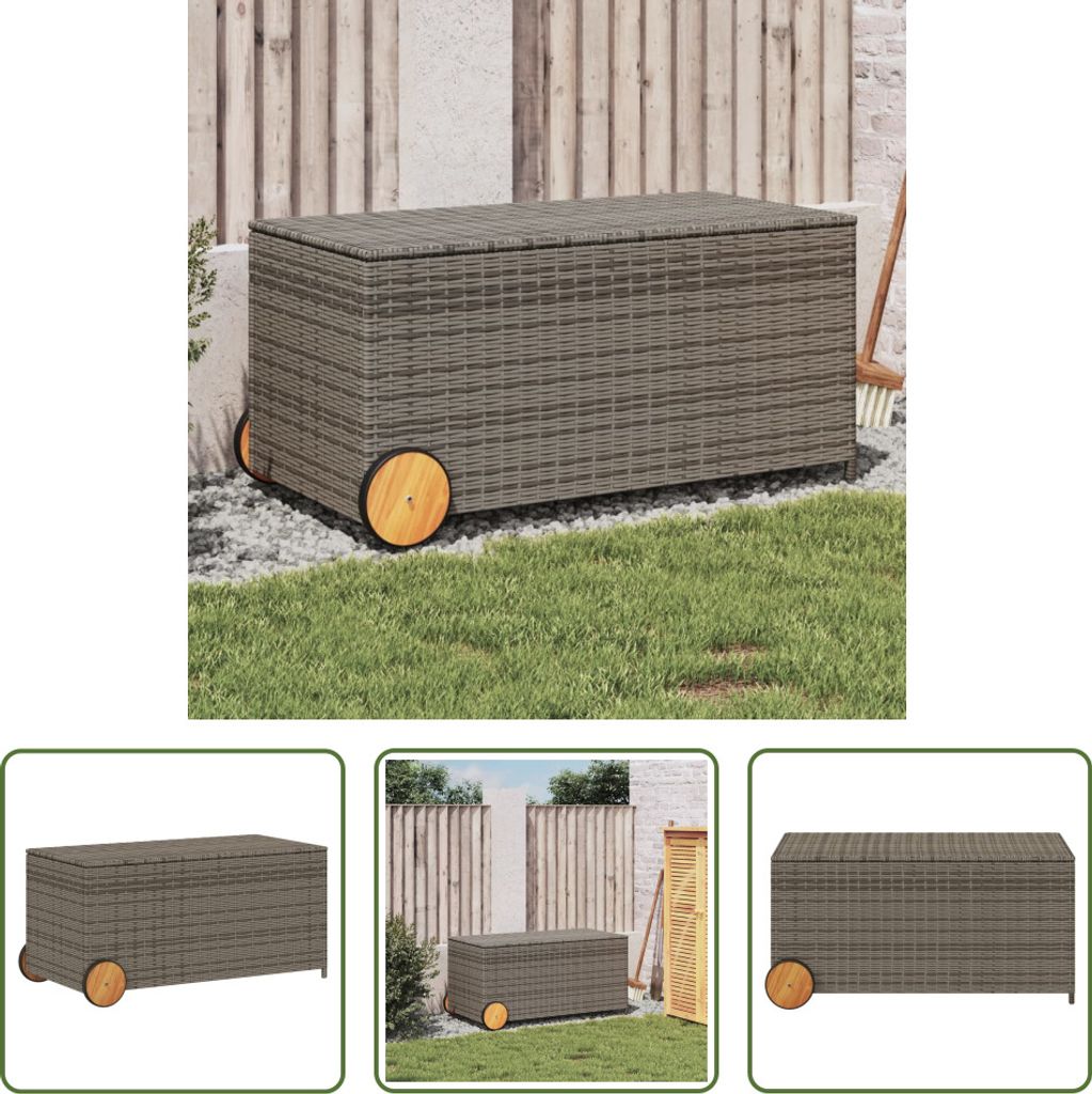 The Living Store Gartentruhe mit Rollen Grau 190L Poly Rattan