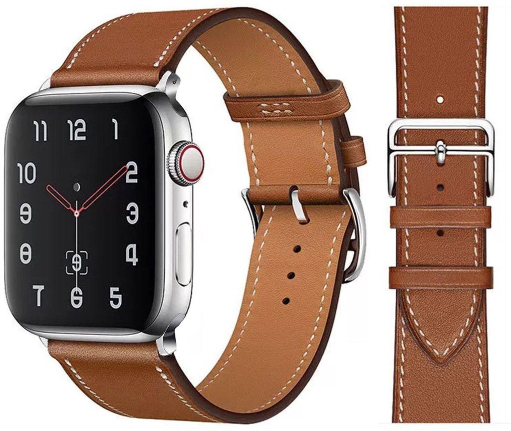 FFO2World Slim Lederarmband – Für Apple Watch 42/44/45/46/49 mm – Echtleder mit Edelstahlschließe – Kompatibel mit Serie 1–11 & Ultra 1...