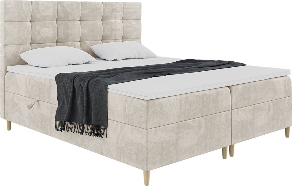 MEBLINI Boxspringbett mit Bettkasten - Gepolstert Doppelbett mit Matratze und Topper - Polsterbett mit Stauraum - Bett mit Kopfteil - Stauraumbett ...