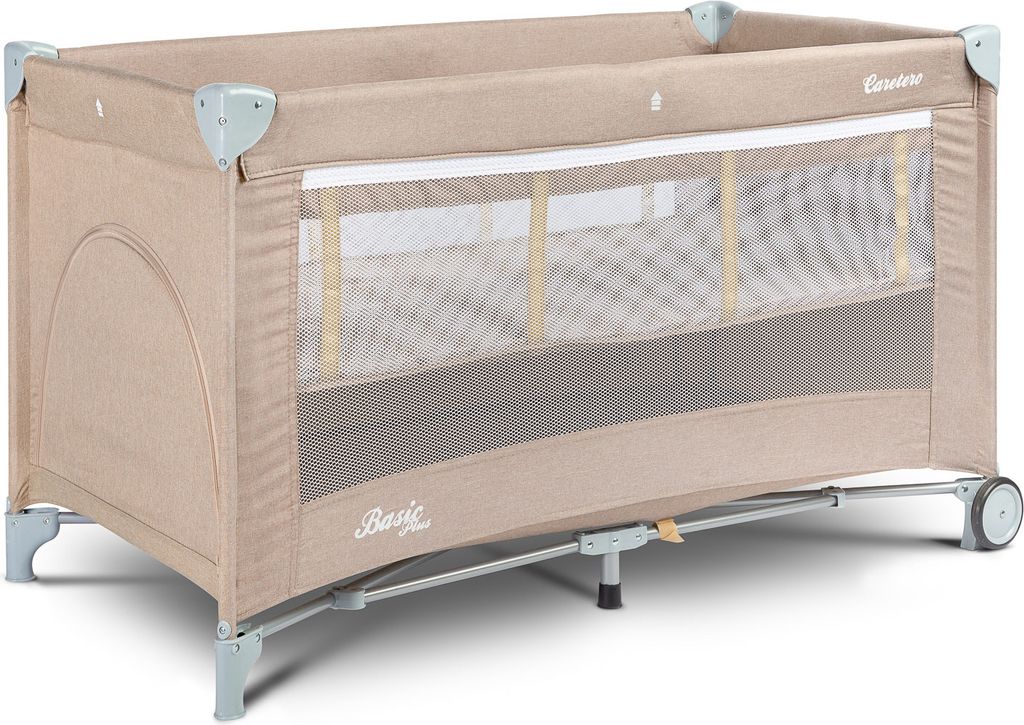 CARETERO Basic Plus Baby Reisebett mit Matratze 120x60 cm - Beige
