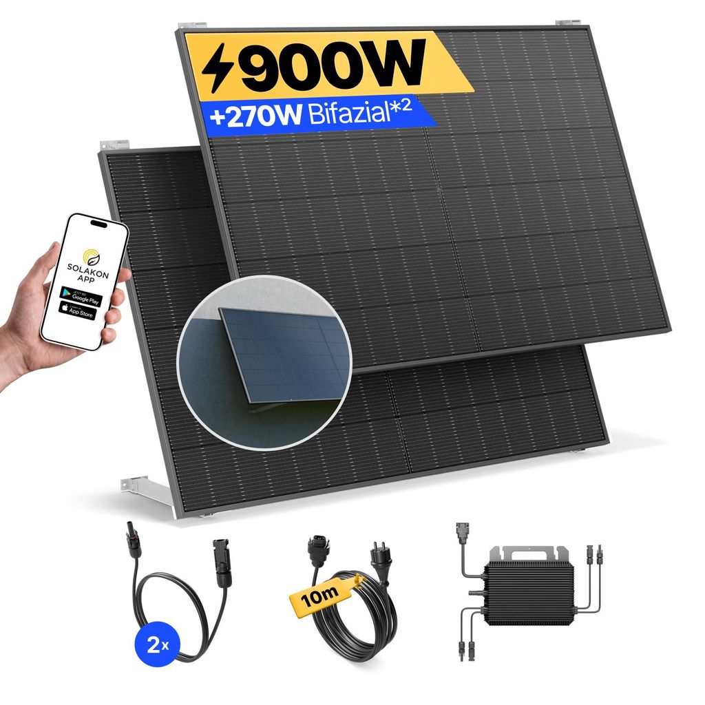 Balkonkraftwerk 900W Solaranlage mit Wand/Gartenhaus Produktbild 