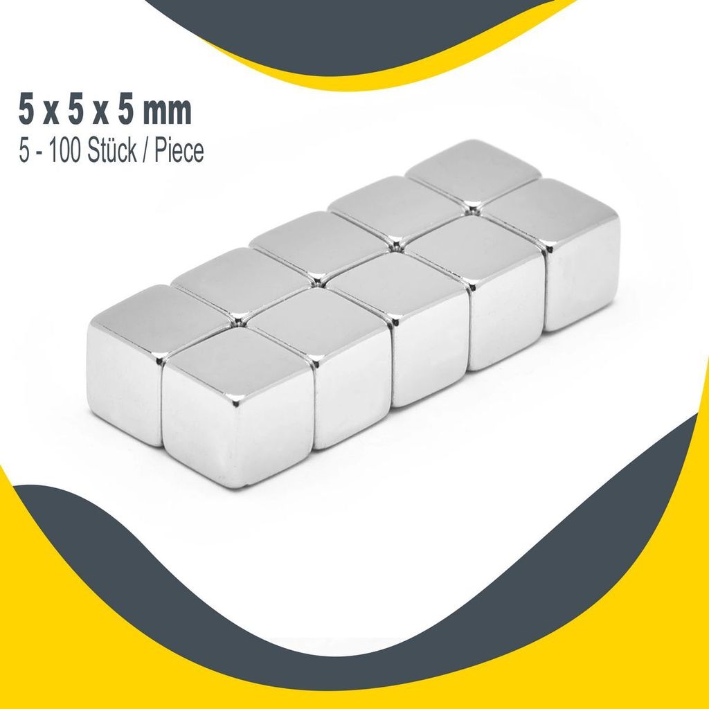 Extreme Neodym Magnete - Größe und Stückzahl wählbar - Starke Super Magnete N52, Größe:5x5x5mm, Stückzahl:20 Stück