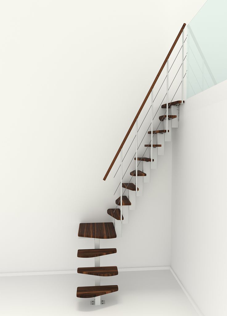 Minka Mittelholmtreppe Quatro Turn 38 - 298cm Geschosshöhe Walnuss Weiß