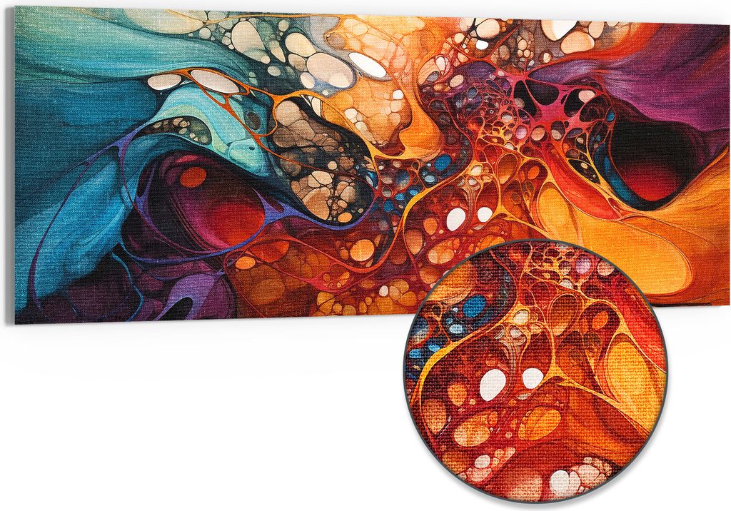 DEQORI Hybrid Leinwand Bild 150x60 cm 'Organische Farbwelten' Wandbild Glas flach modern