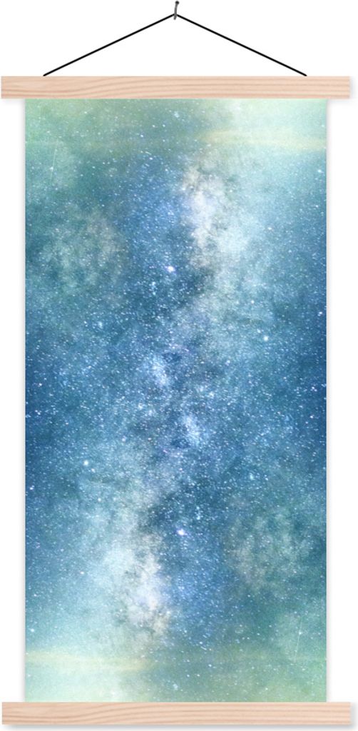 MuchoWow Textilposter Sterne - Himmel - Blau - Jungen - Mädchen - Kinder 40x80 cm mit holzfarbenen Rahmen - Wohnzimmer