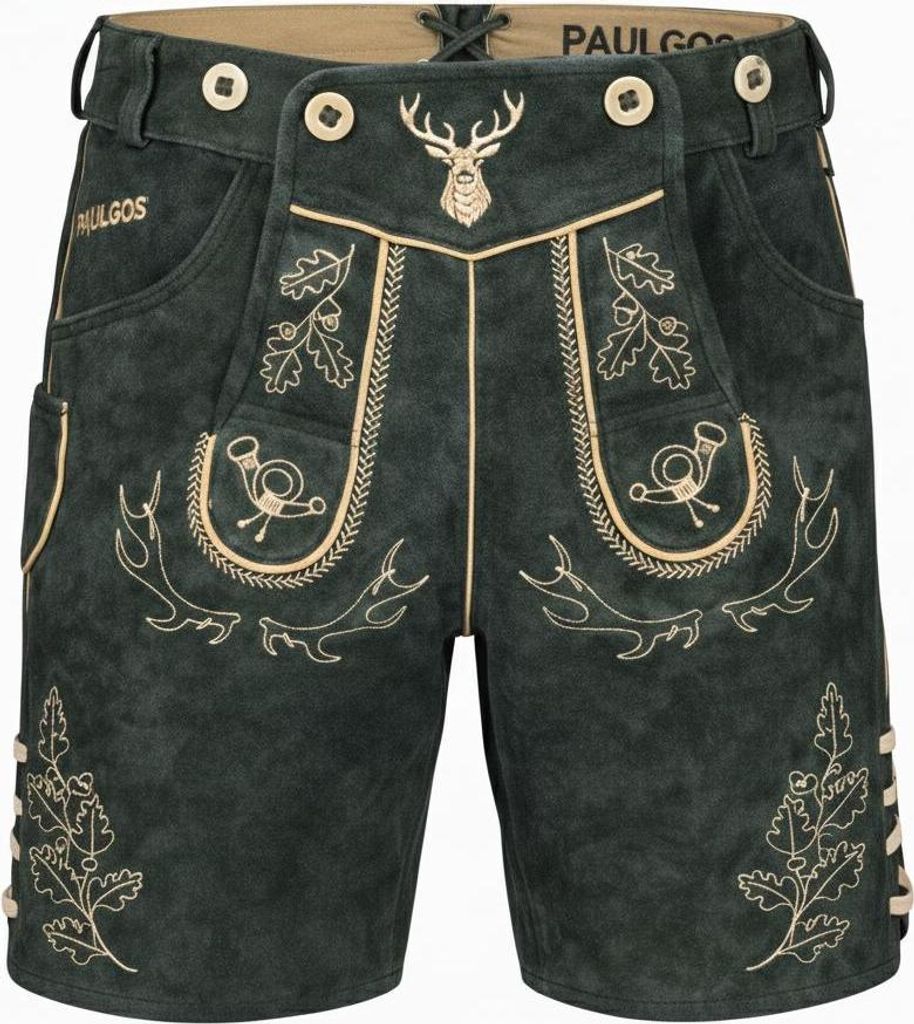 PAULGOS Herren Trachten Lederhose Kurz - HK5 - Echtes Leder - in 3 Farben erhältlich - Größe 44 - 60