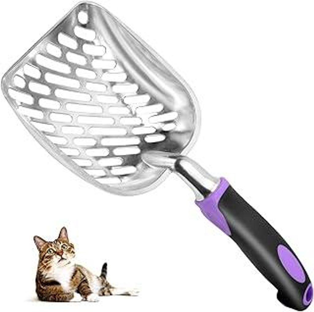 Katzenstreu-Schaufel – Metallene Katzenstreu-Schaufel – Lange Griff-Schaufel, Katzenstreu-Schaufel – KOT-Sieb-Schaufel – Gitter-Schaufel, g...
