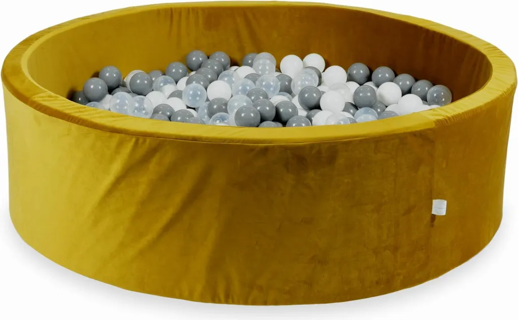 Grande piscine à balles 130 cm velours or luxe avec 700 balles souples