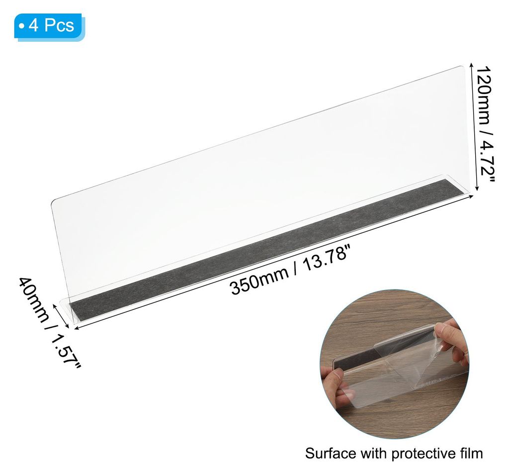 4 Stš¹ck Transparenter Acryl-Regaltrenner mit Magnetstreifen 35x4x12cmšC Fallschutz, Platzieren, Trennen & Ordnieren - fš¹r Bš¹ro-, Schultis...