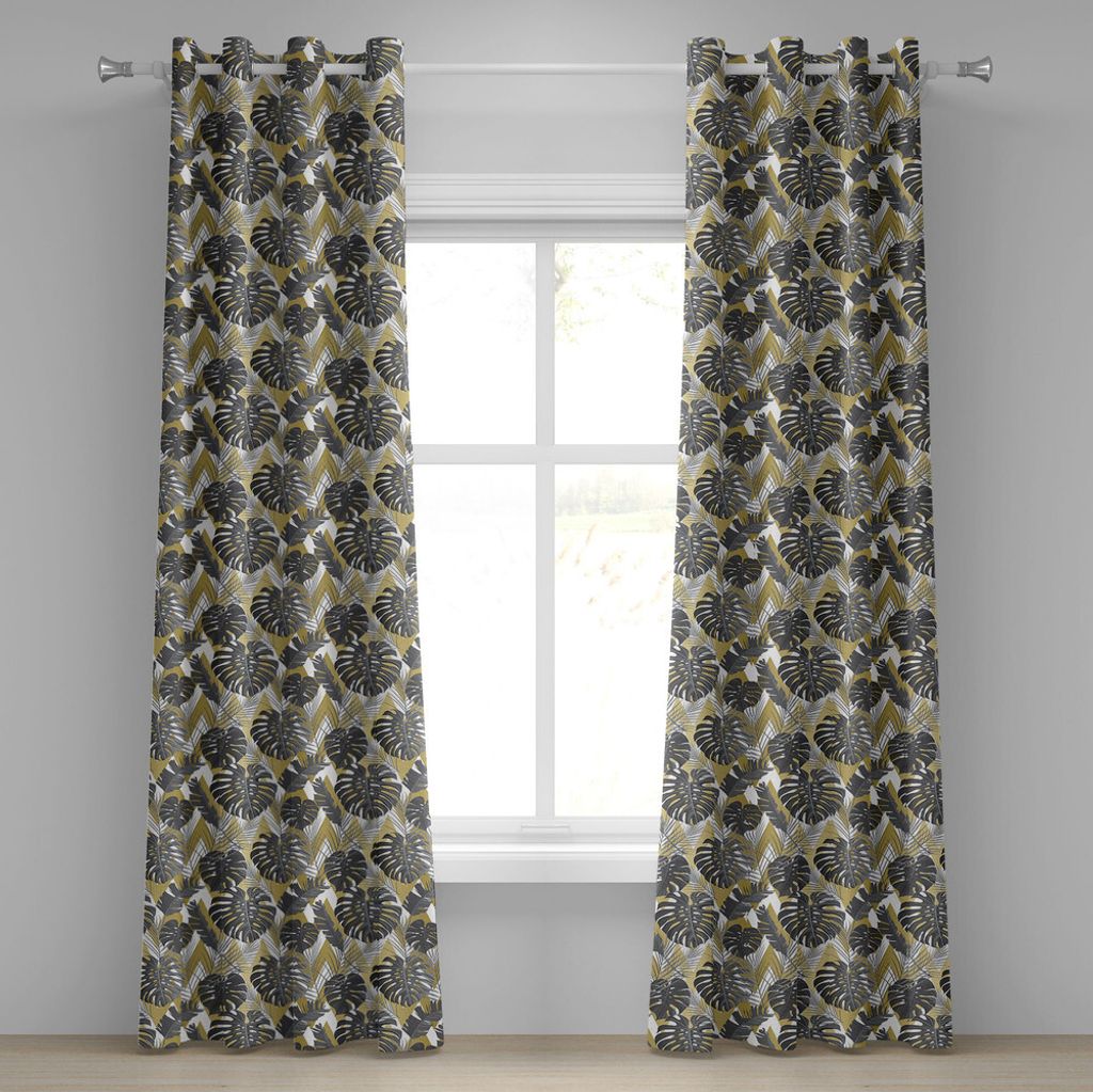 ABAKUHAUS Monstera Blatt Ösenvorhang, Botanisches Aloha-Muster mit modernem Design auf geometrischem Muster, Dekorative 2-Panel-Fenstervorhänge, ...