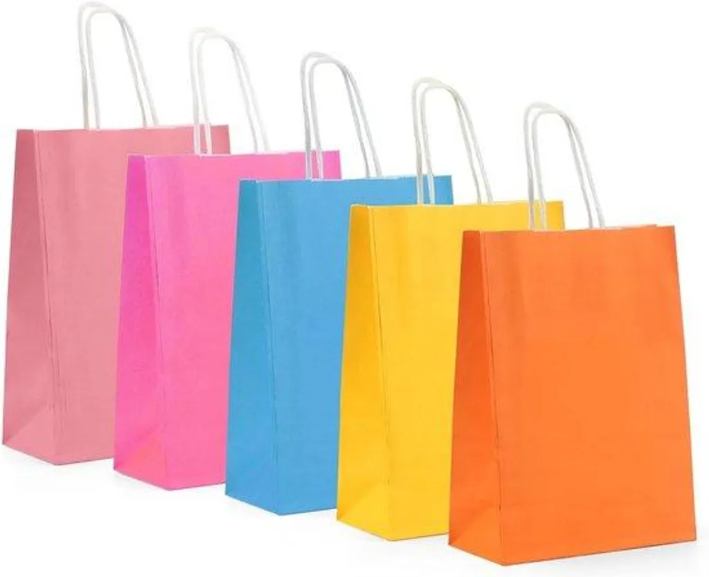 Sac en papier avec poignées robustes 21 cm - 5 coloris assortis mats