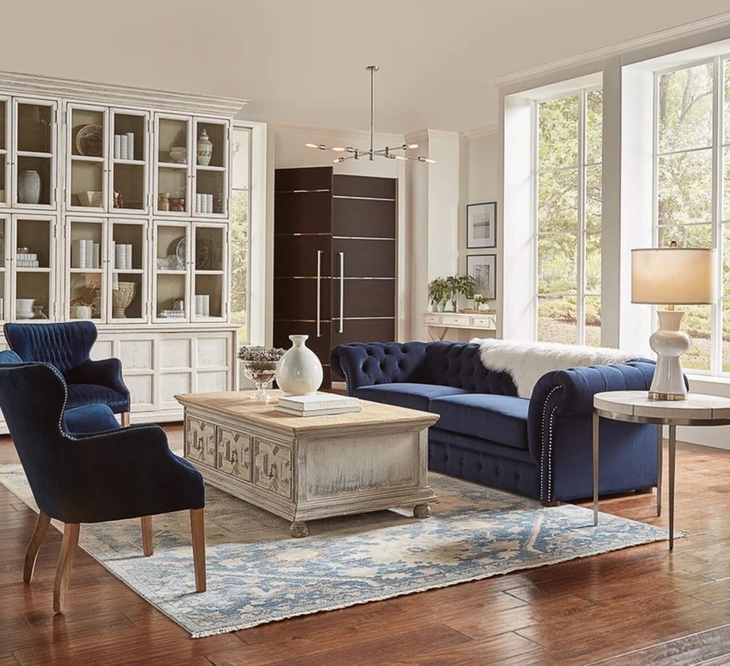 Klassische Wohnzimmer Couch - Blaue Chesterfield Stoff Sofa 3 Sitzer jvmoebel