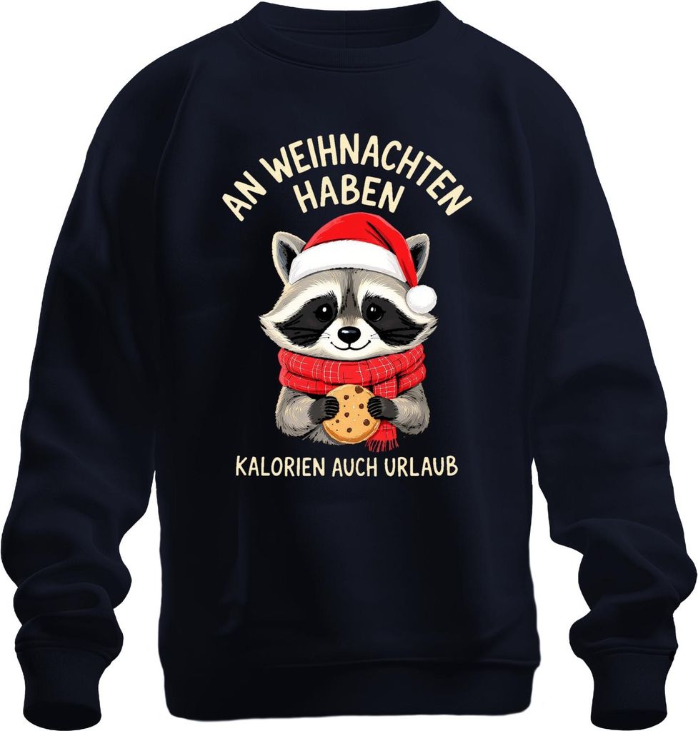 An Weihnachten haben Kalorien Urlaub Waschbär Kekse lustig Uni Sweatshirt Pullover, Navy, 3XL