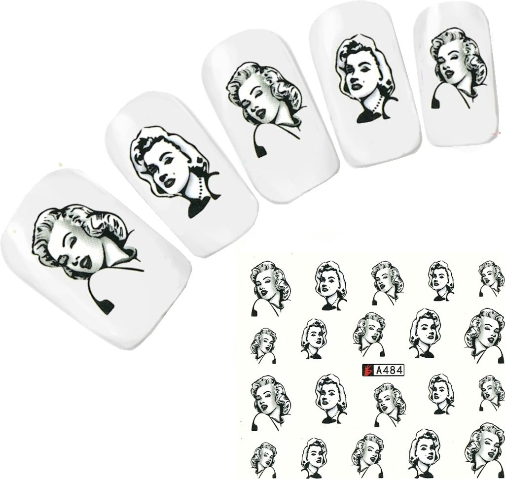Tattoo Nail Art Marilyn Monroe Schwarz Weiß 1950 er Nagel Sticker