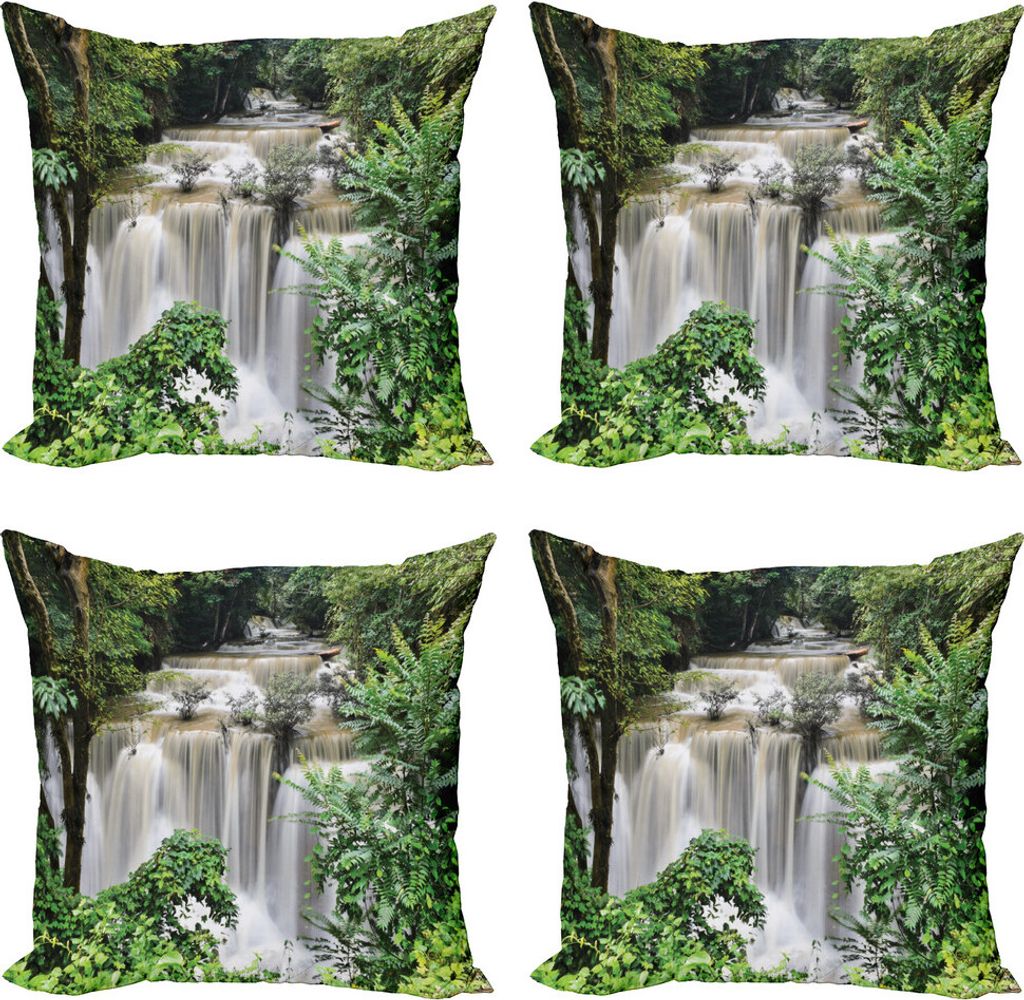 ABAKUHAUS Regenwald Kissenbezug Set (4 Stück), Huay Mae Khamin, Moderner Doppelseitiger Digitaldruck, 60 cm x 60 cm, Grün Braun