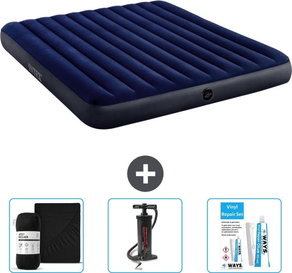 Intex Luftbett – 2 Personen – 183 x 203 x 25 cm – Blau – im Lieferumfang enthalten Spannbettuch - Pumpe en Reperaturset