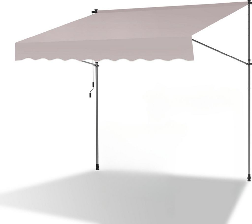 Aopunly Klemmmarkise 350x120cm Markise Höhenverstellbare Balkonmarkise mit Handkurbel Sonnenschutz ohne Bohren für Terrasse und Balkon Beige