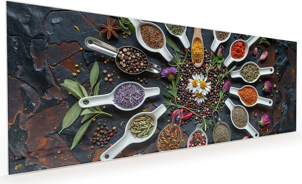 Küchenrückwand Spritzschutz Glas mit Motiv Kräuter und Gewürze 40 x 40 cm