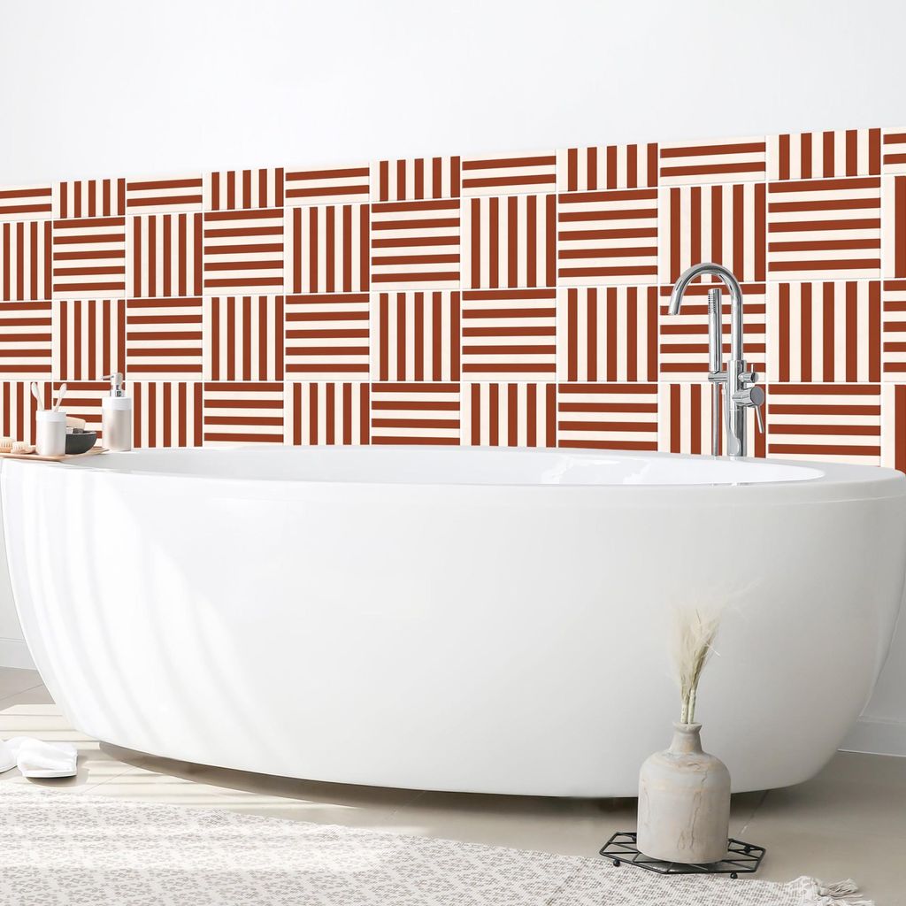 Wandverkleidung Bad Muster selbstklebend - 0.61 mm Wandpaneel matt wasserfest Streifen rot Fliesenoptik Badrückwand fugenlos 50x60 cm