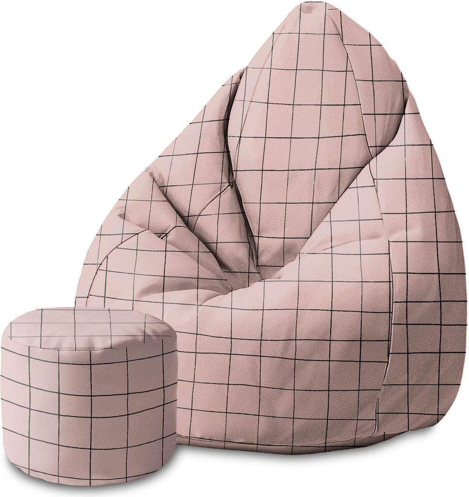 Dreamroots Bean Bag 80x80x120cm Puf Sitzsack mit Lehne und Hocker Sitzsack mit Füllung Sitzsack Erwachsene mit Füllung Distorted Pink Gird