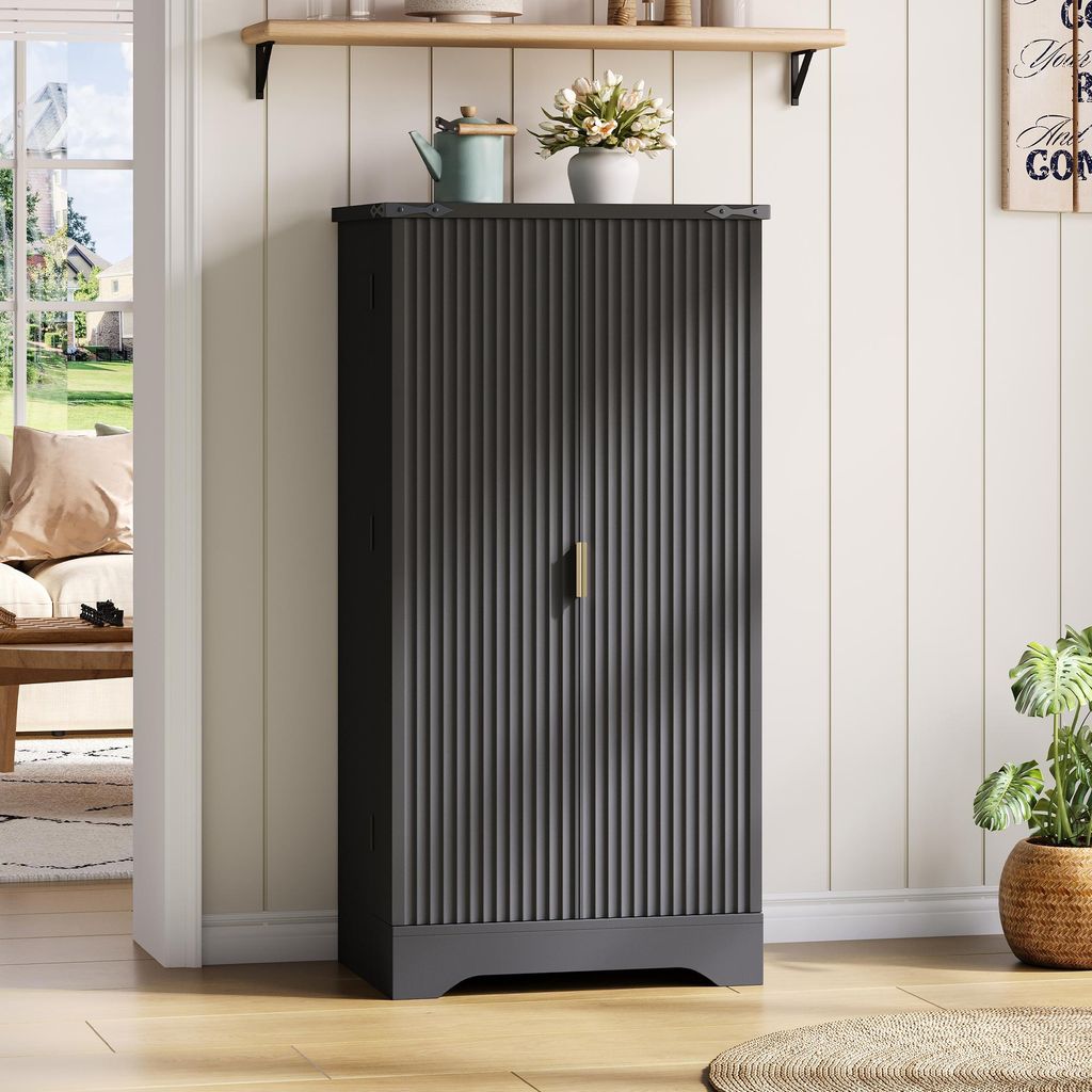 Armoire de cuisine Flieks, armoire haute avec éclairage Image du produit 