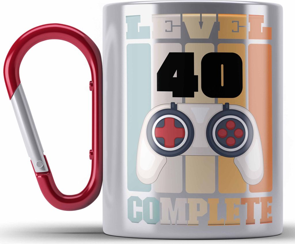 Trendation - 40. Geburtstag Edelstahl Tasse Karabiner Mann Geschenk 40er Geschenkidee 40 Mutter Vater Männer Lustig Geschenke Gamer Geschenke (Rot)