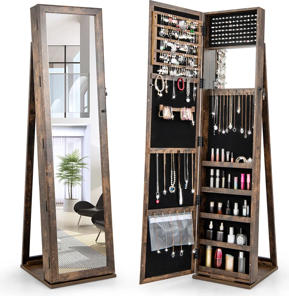 Armoire Miroir Bijoux Anti-Emmêlement avec Grand Rangement Intérieur Brun