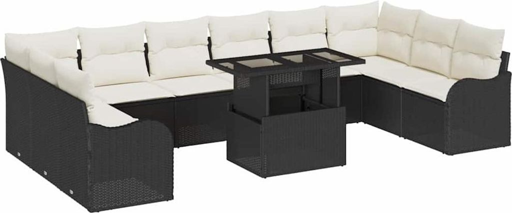 Garten-Sofa-Set mit Kissen 11 pcs Schwarz Poly Rattan