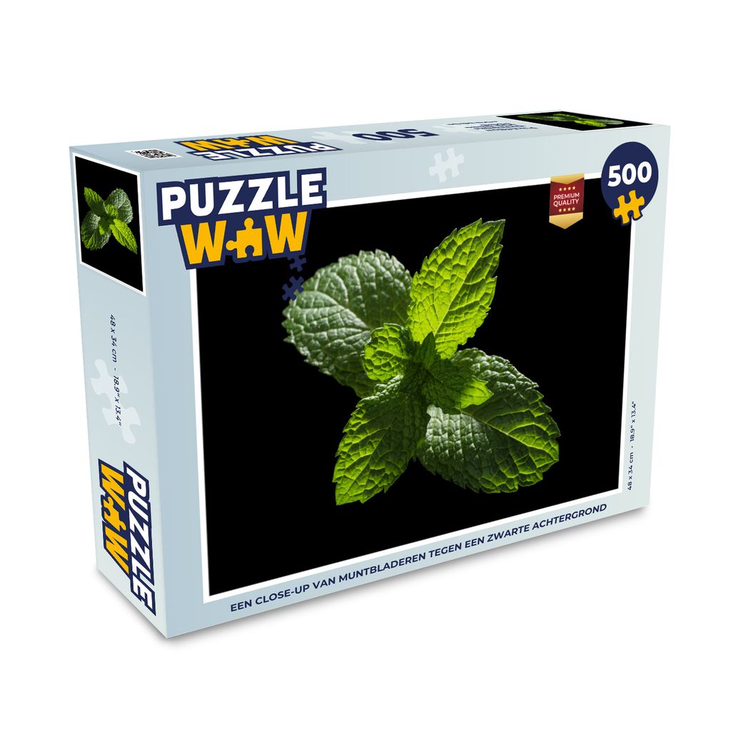 MuchoWow Puzzle 500 Teile Eine Nahaufnahme von Minzblättern vor einem schwarzen Hintergrund - 500 Teile - Kinder - Selberbauen - Puzzlespiele
