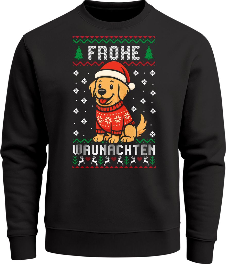 Herren Weihnachtssweatshirt Hund Weihnachtsmotiv Ugly Sweater Spruch Frohe Waunachten XMAS Outfit Männer Moonworks