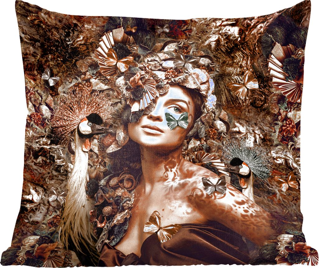 MuchoWow Zierkissen Sofakissen Wohnzimmer Dekokissen 60x60 cm Luxus - Frau - Tiere - Schmetterlinge - Vögel - Sitzfläche - Foto Polster