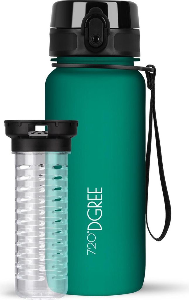 uberBottle softTouch Trinkflasche mit Fruchtbehälter 650ml / Emerald Green/ 720DGREE