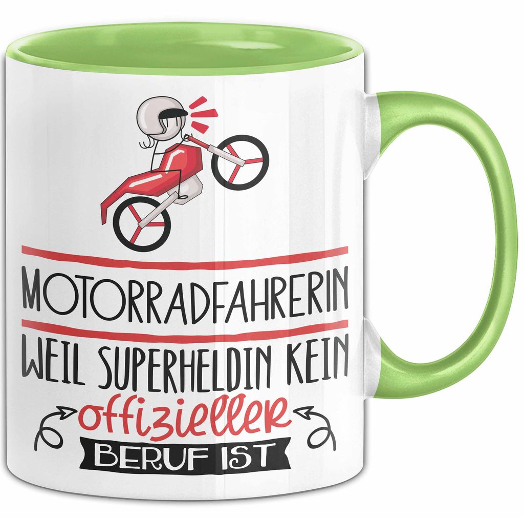 Motorradfahrerin Geschenk Tasse Lustiger Spruch Motorradfahrerin Weil Superheldin Kein Offizieller Beruf Ist Geschenkidee (Grün)