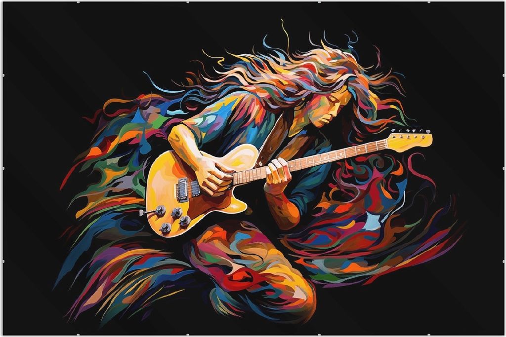 Wallario Wandbild Farbiges Gitarrenspiel, Größe: 61 x 91,5 Produktbild 