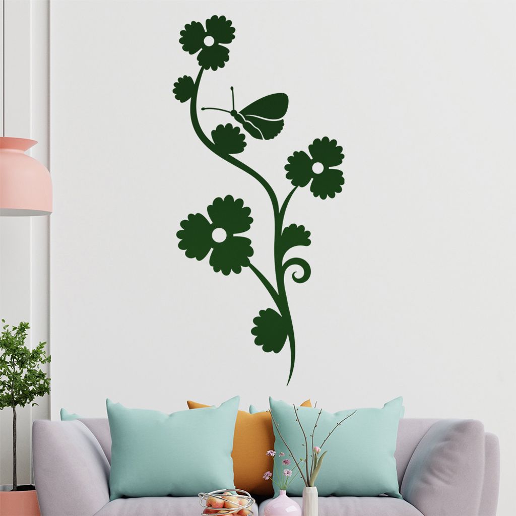 Falter Schmetterling Blüte Wandtattoo in 6 Größen - Wandaufkleber Wall Sticker - Dekoration, Küche, Wohnzimmer, Schlafzimmer, Badezimmer