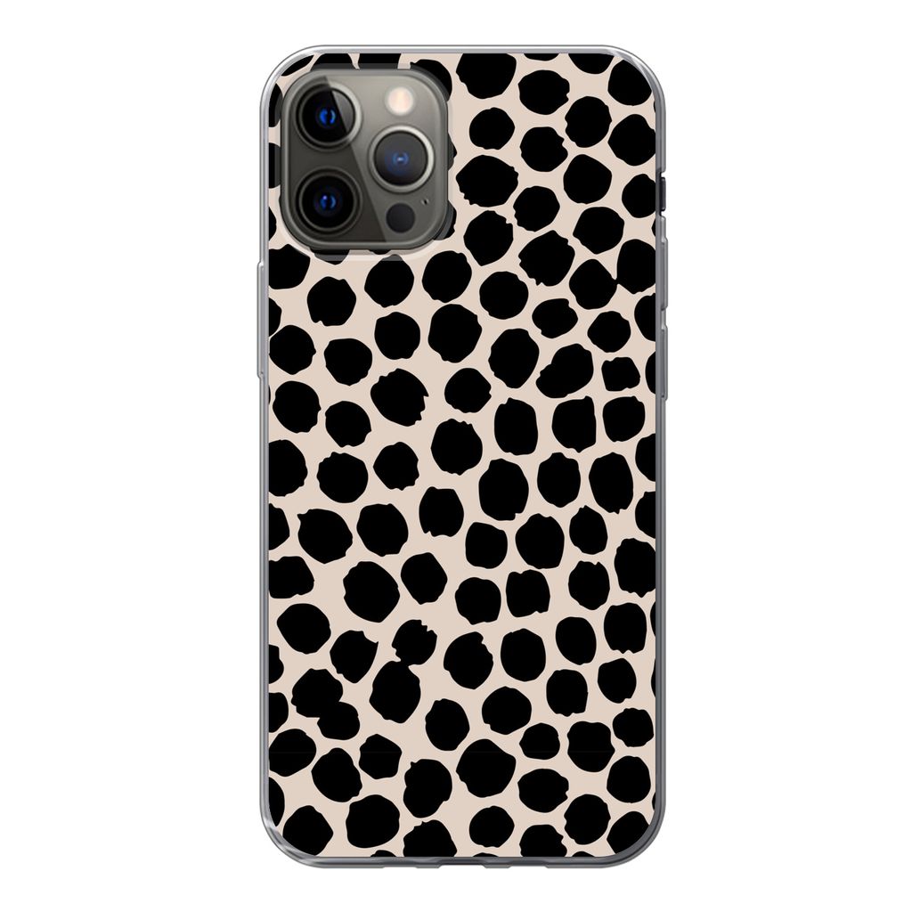 MuchoWow Handyhülle Schutzhülle Hülle für iPhone 13 Pro Polka dots - Schwarz - Beige Silikon Softcase Handy Hülle - Handy-Tasche