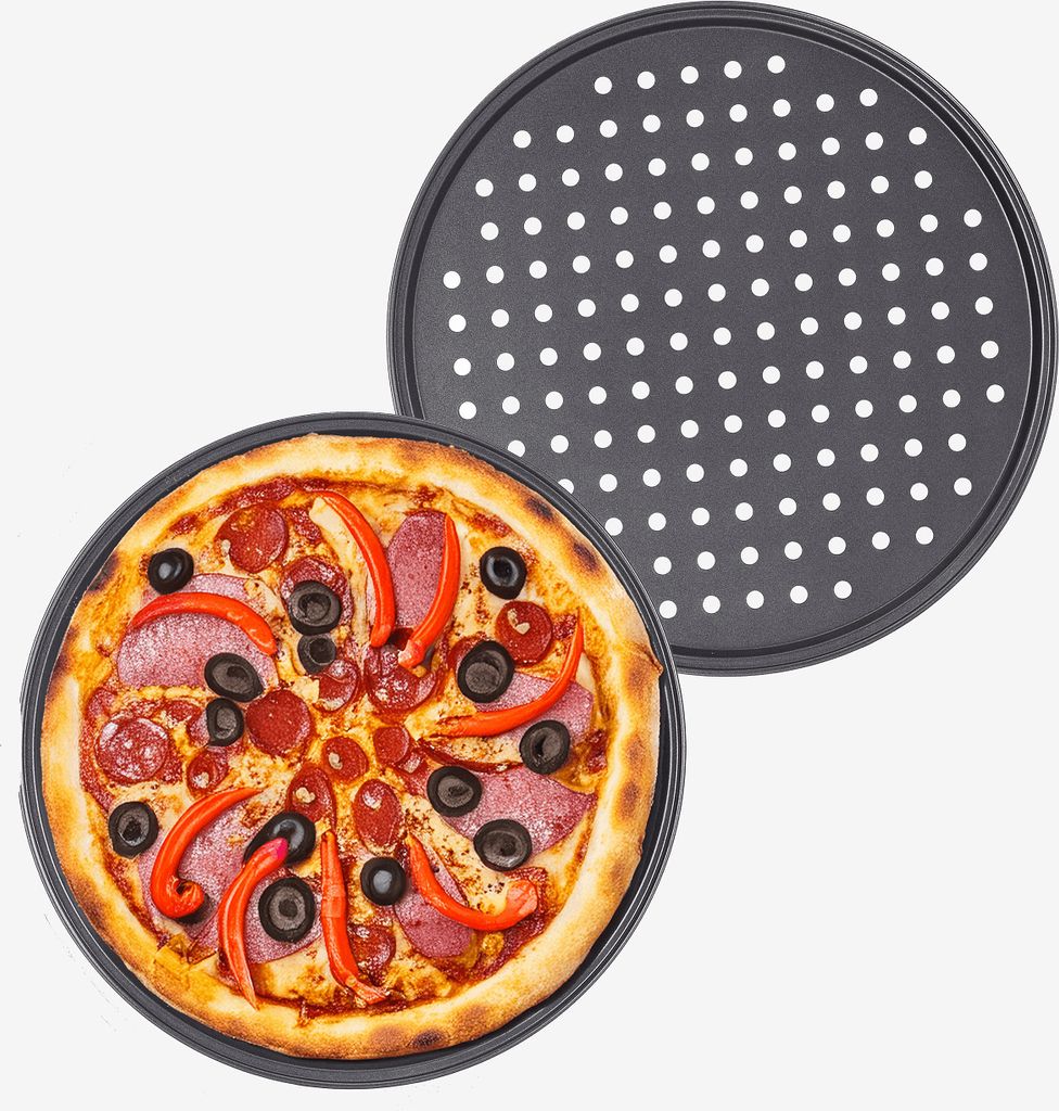 2x Pizzablech Ø 32cm gelocht Pizza Backblech Blech Produktbild 