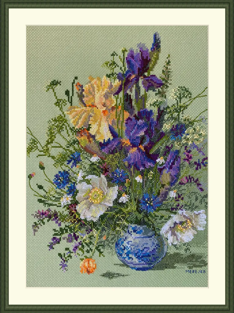 Kit Broderie Merejka K-249 Toile Aida 16ct Fleurs Sauvages et Iris