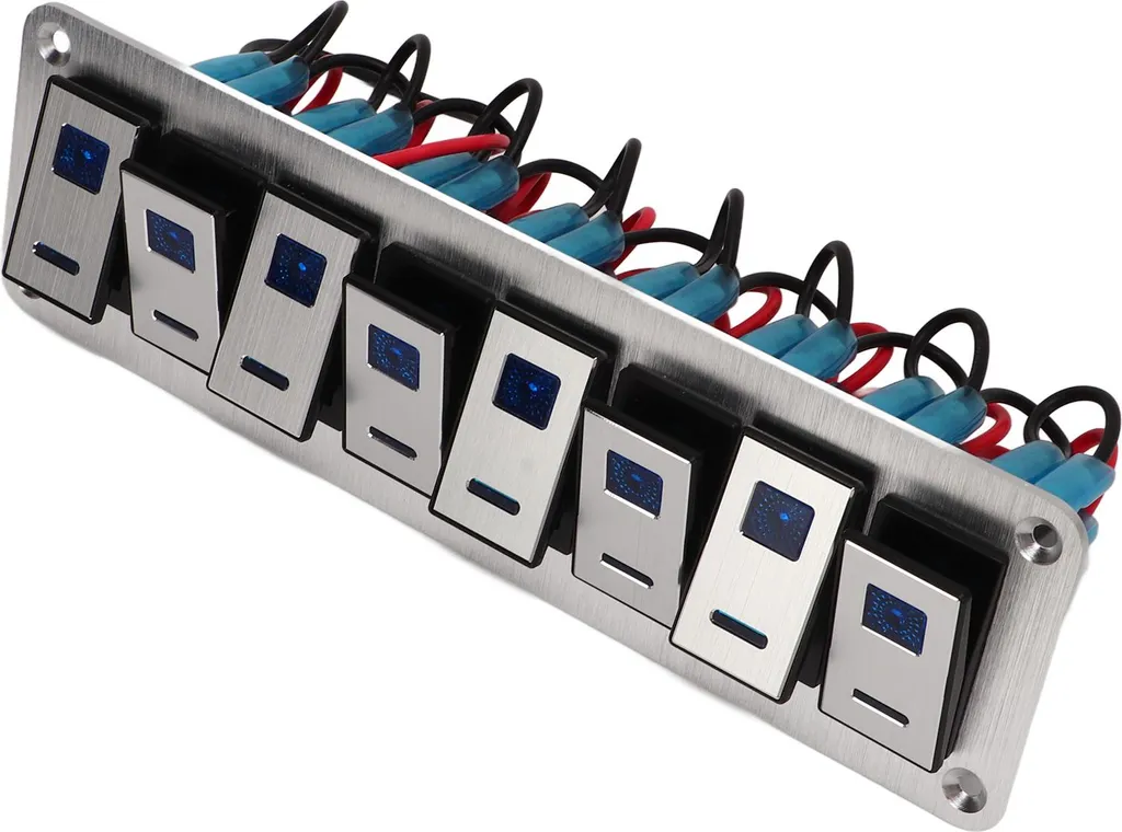 Panneau d'interrupteurs à bascule 8 gangs 12-24V étanche avec LED bleue