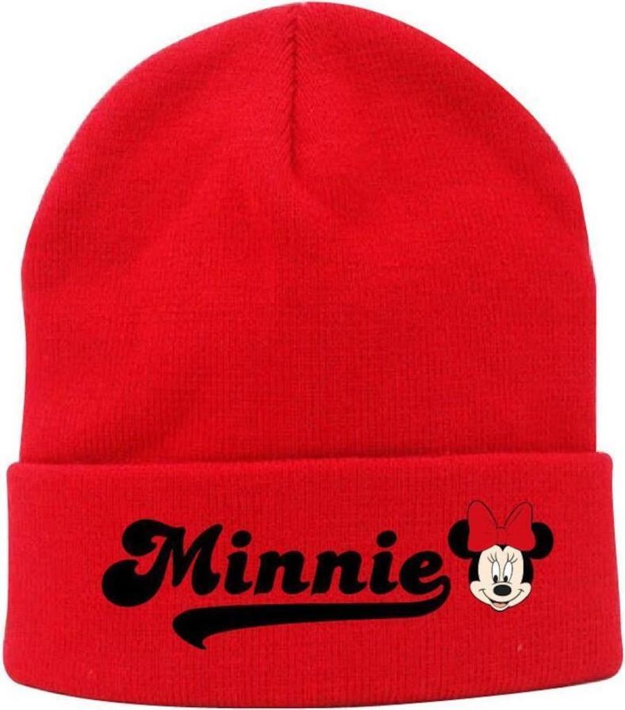 Minnie Mouse Strickmütze rot mit Schriftzug und Logo, 54