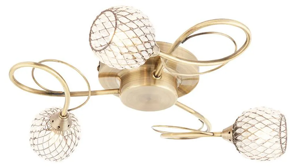 Plafonnier AHERNE Endon en Laiton Antique avec Abat-jours en Filet