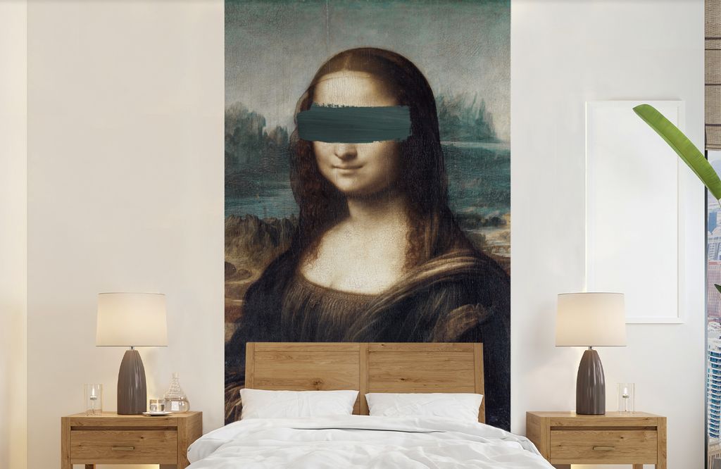 MuchoWow Fototapete für Wohnzimmer oder Schlafzimmer Wandtapete Vinyl Motivtapete Mona Lisa - Leonardo da Vinci - Blau - 120x240 cm - Hintergrun...
