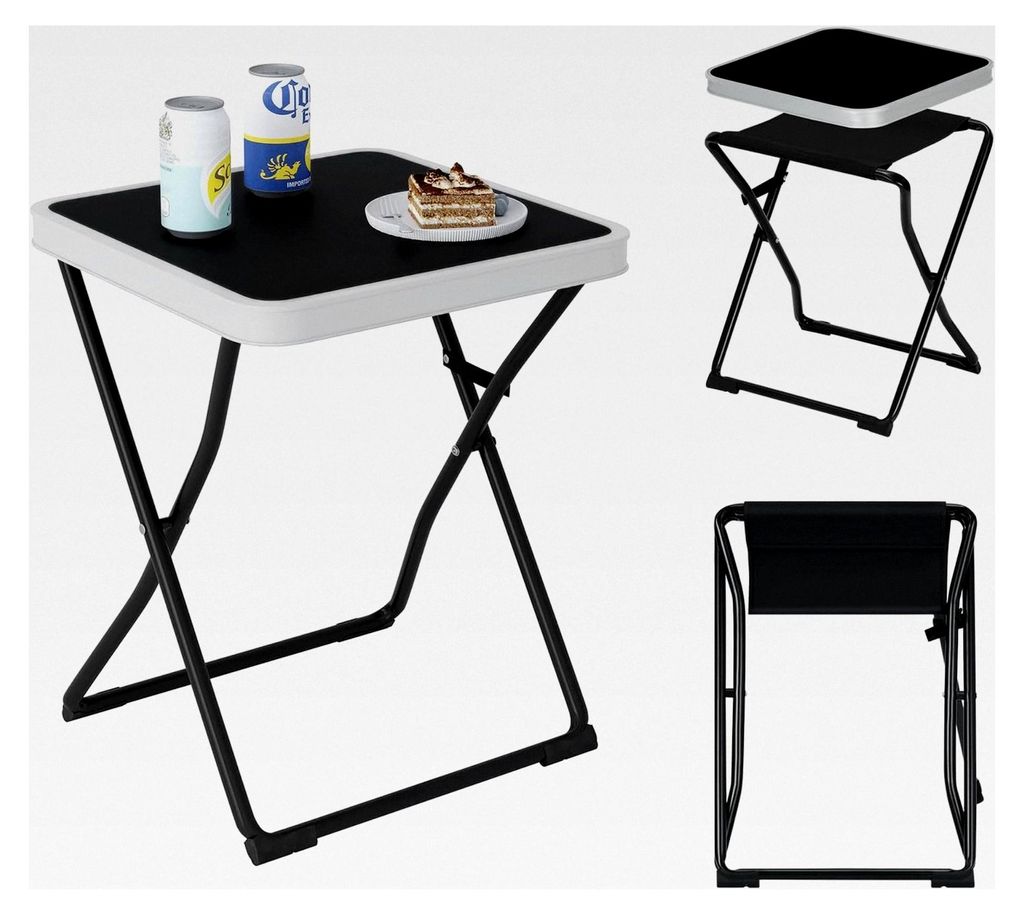 Campingtisch und Campinghocker 2 in 1, klappbar, abnehmbare Tischplatte, tragbar und leicht, kleiner Picknicktisch für Outdoor, Schwarz