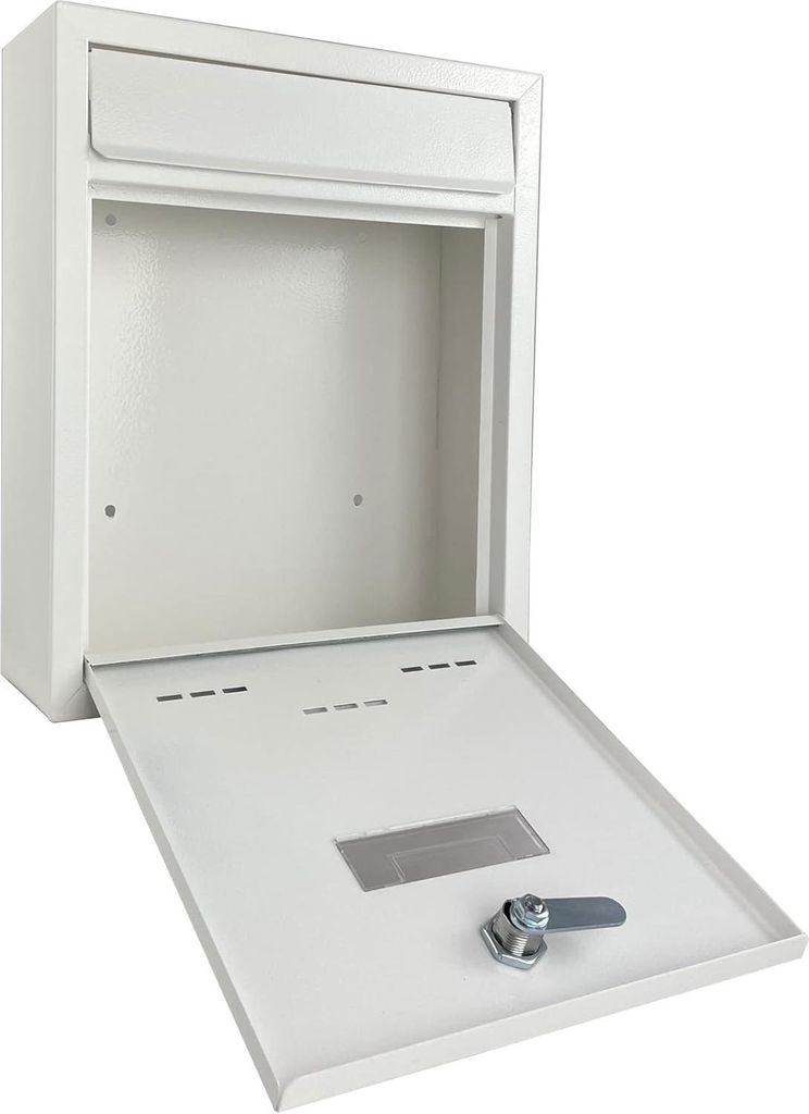 Design Metallbriefkasten weiß - DIN A4 Einwurfgröße - Namensschild Fenster - abschließbar - 2 Schlüssel - modernes Design