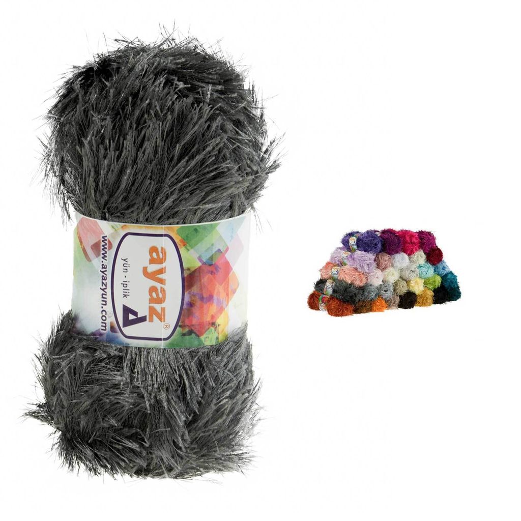 100g Strickgarn Yumos Fransenstrickgarn Strickwolle, Farbauswahl, Farbe:1193 dunkelgrau