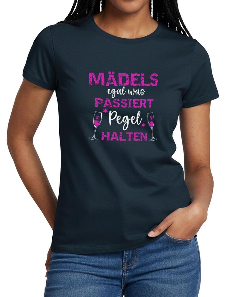 Spreadshirt Mädels Egal Was Passiert Pegel Halten JGA Party Frauen T-Shirt, L, Navy